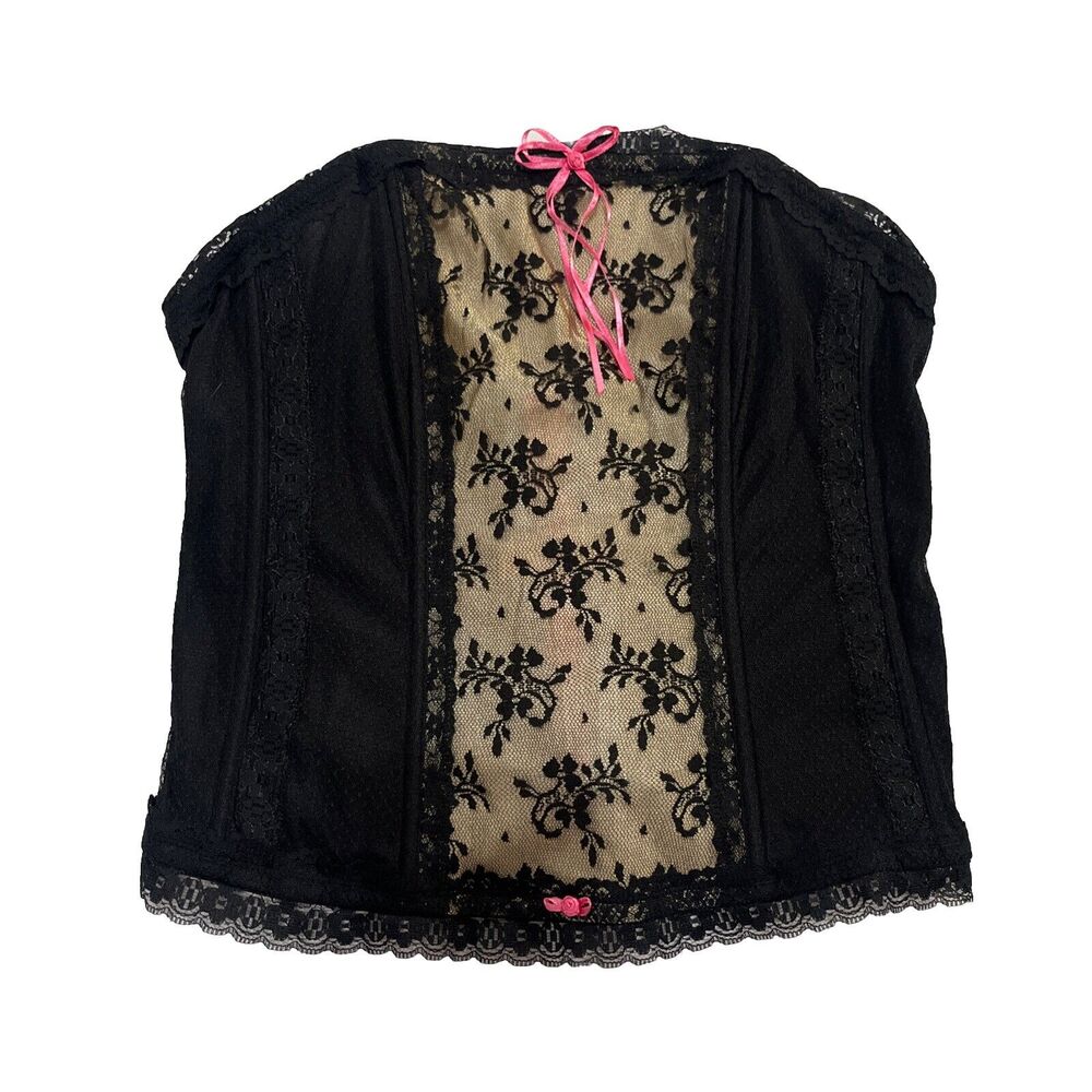 NWT Cacique Strapless Corset 14 / 16 Black Pink Y2K